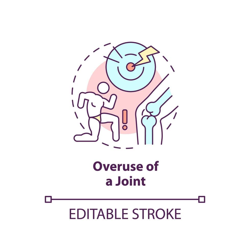 overmatig gebruik van het pictogram van het gezamenlijke concept. inflammatoire gezamenlijke ziekte abstracte idee dunne lijn illustratie. stress breuk. geïsoleerde overzichtstekening. bewerkbare streek. arial, talloze pro-bold lettertypen gebruikt vector