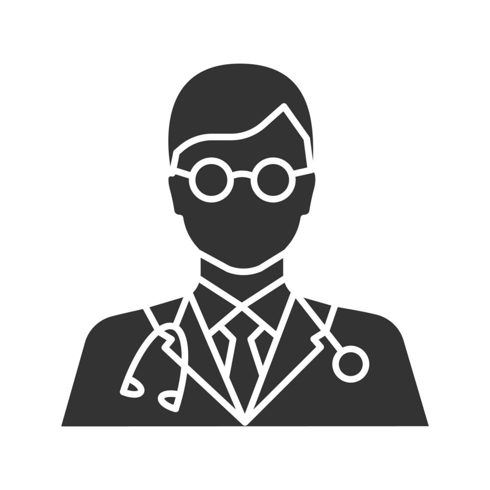 dokter glyph icoon. medisch werker. beoefenaar. wetenschapper. silhouet symbool. negatieve ruimte. vector geïsoleerde illustratie