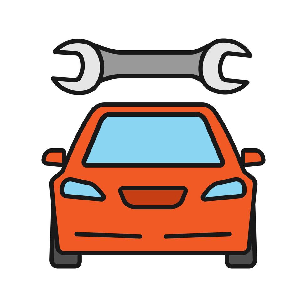 auto met moersleutel kleur icoon. auto werkplaats. reparatie service. geïsoleerde vectorillustratie vector