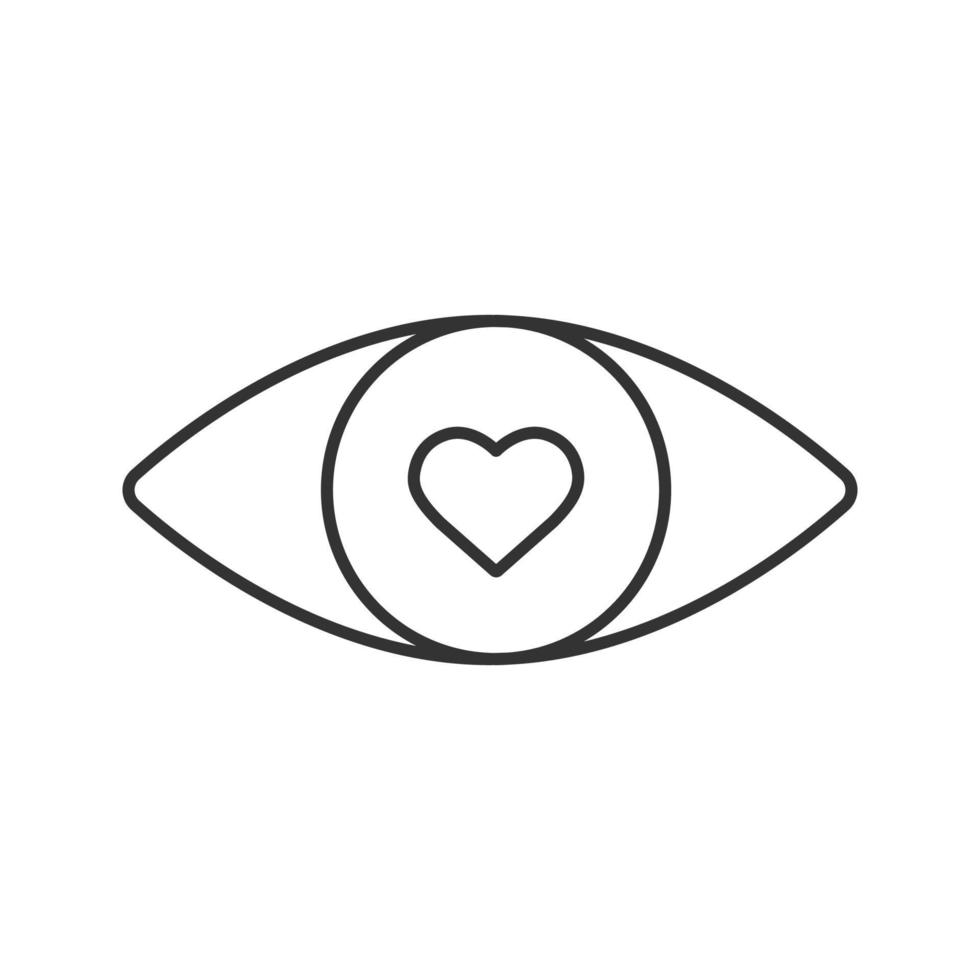 menselijk oog met hart binnen lineaire pictogram. dunne lijn illustratie. verliefd geworden. contour symbool. vector geïsoleerde overzichtstekening