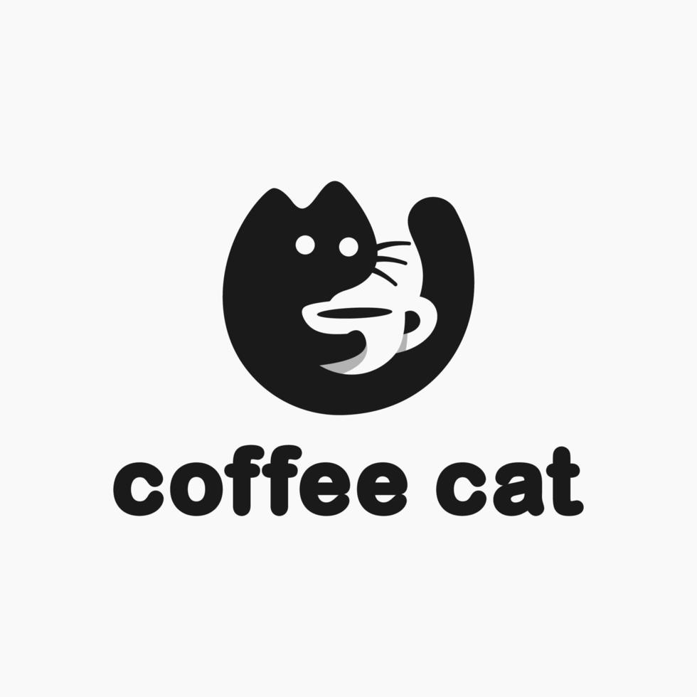 koffie van kattenlogo-ontwerp. koffie van kat logo sjabloon. modern ontwerp. plat embleem. vector illustratie