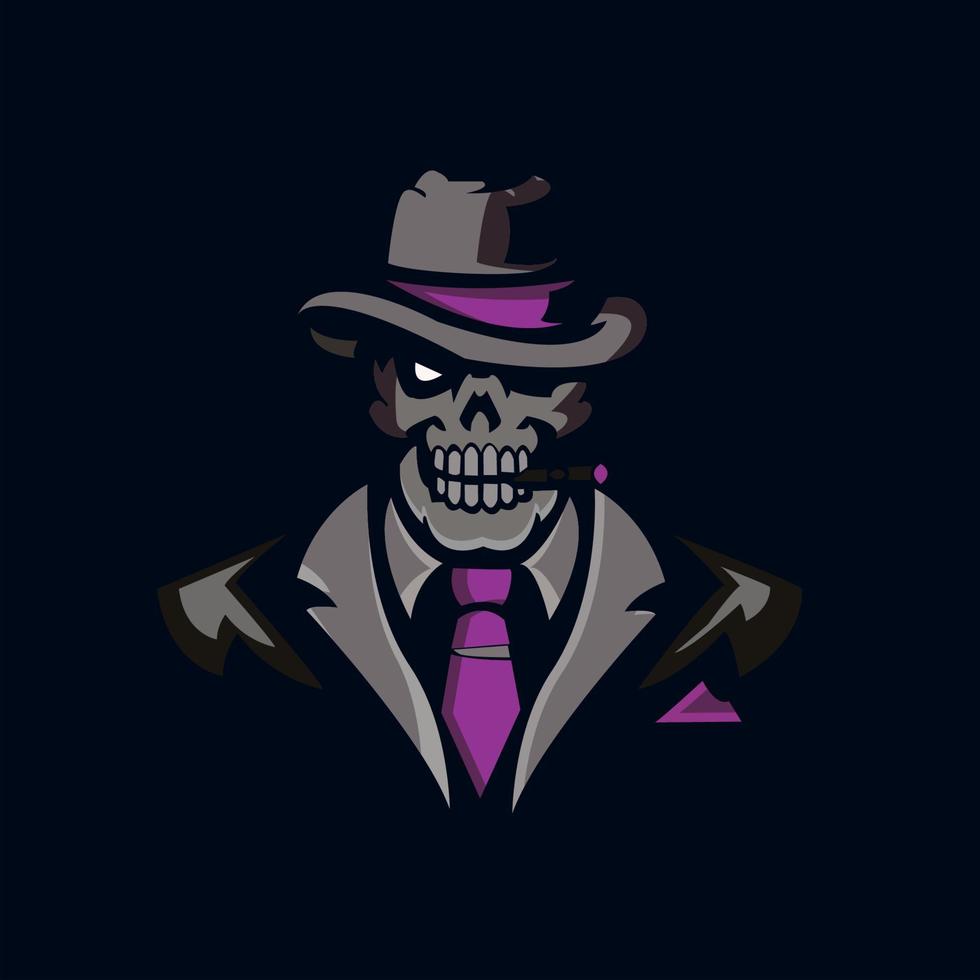 illustratie vectorafbeelding van schedel met hoed en stropdas perfect voor logo gaming, zaken, enz vector