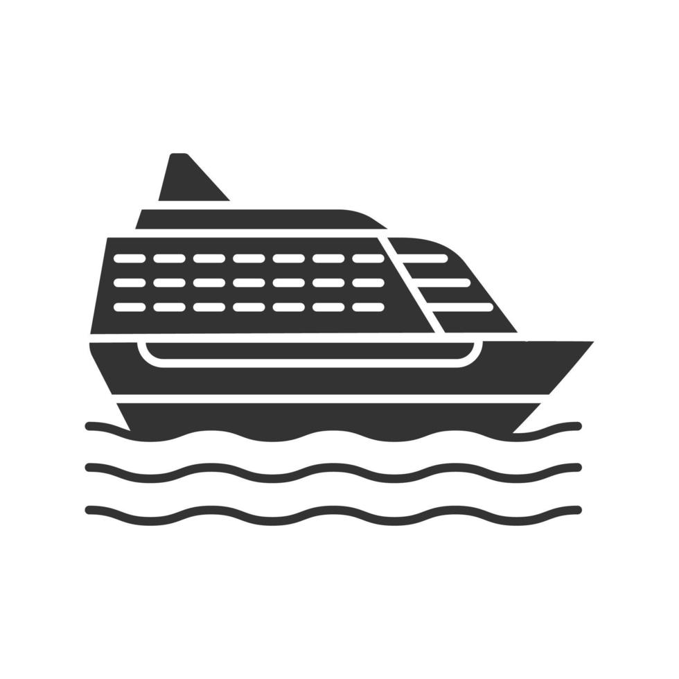 cruiseschip glyph icoon. oceaanstomer. silhouet symbool. negatieve ruimte. vector geïsoleerde illustratie