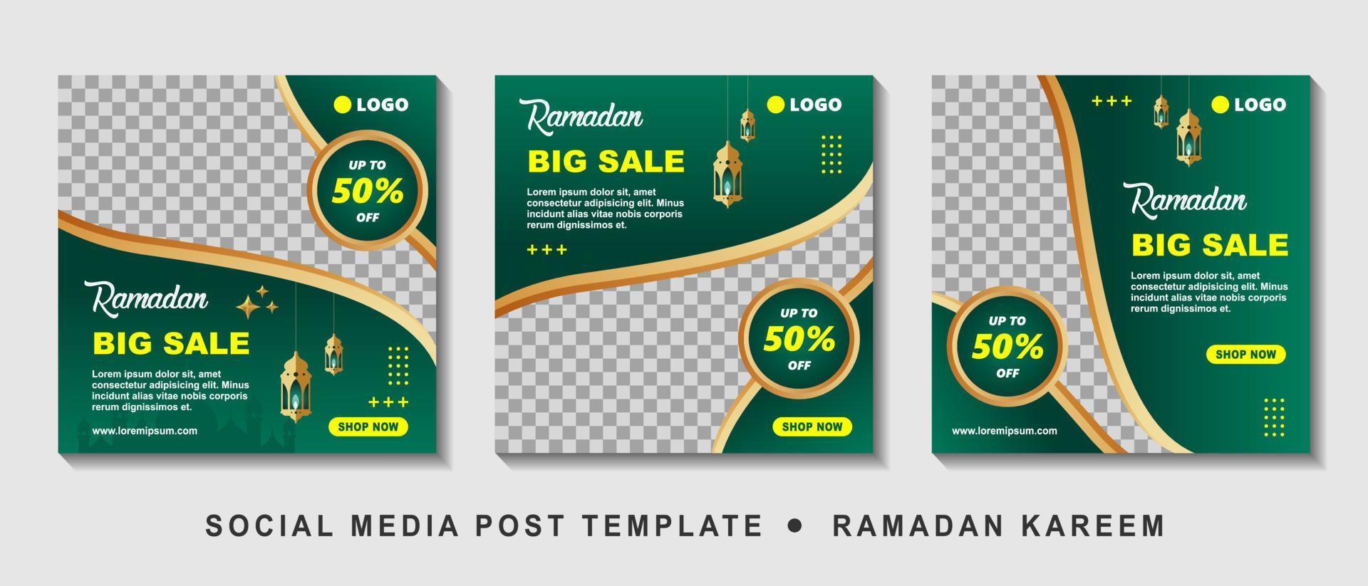 ramadan verkoop vierkante banner promotie sjabloon instellen. geschikt voor webpromotie en social media-sjabloonpost voor ramadan kareem-wenskaart, evenement en enz. vectorillustratie. vector