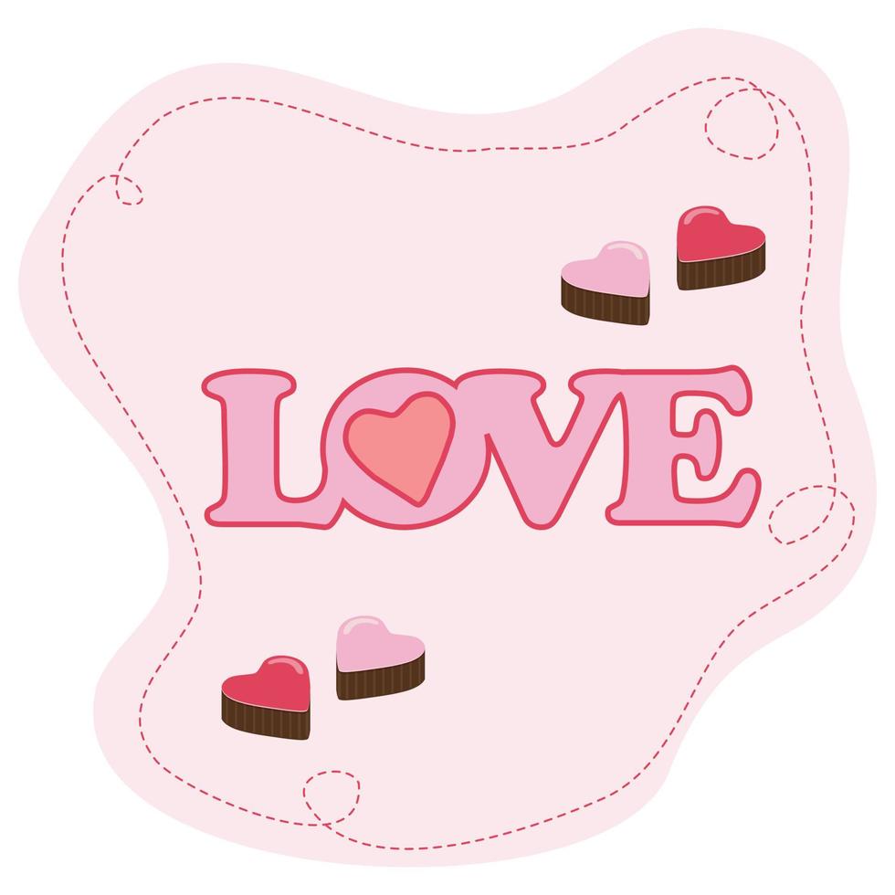 liefdeswoord met hart en chocoladepralines vector