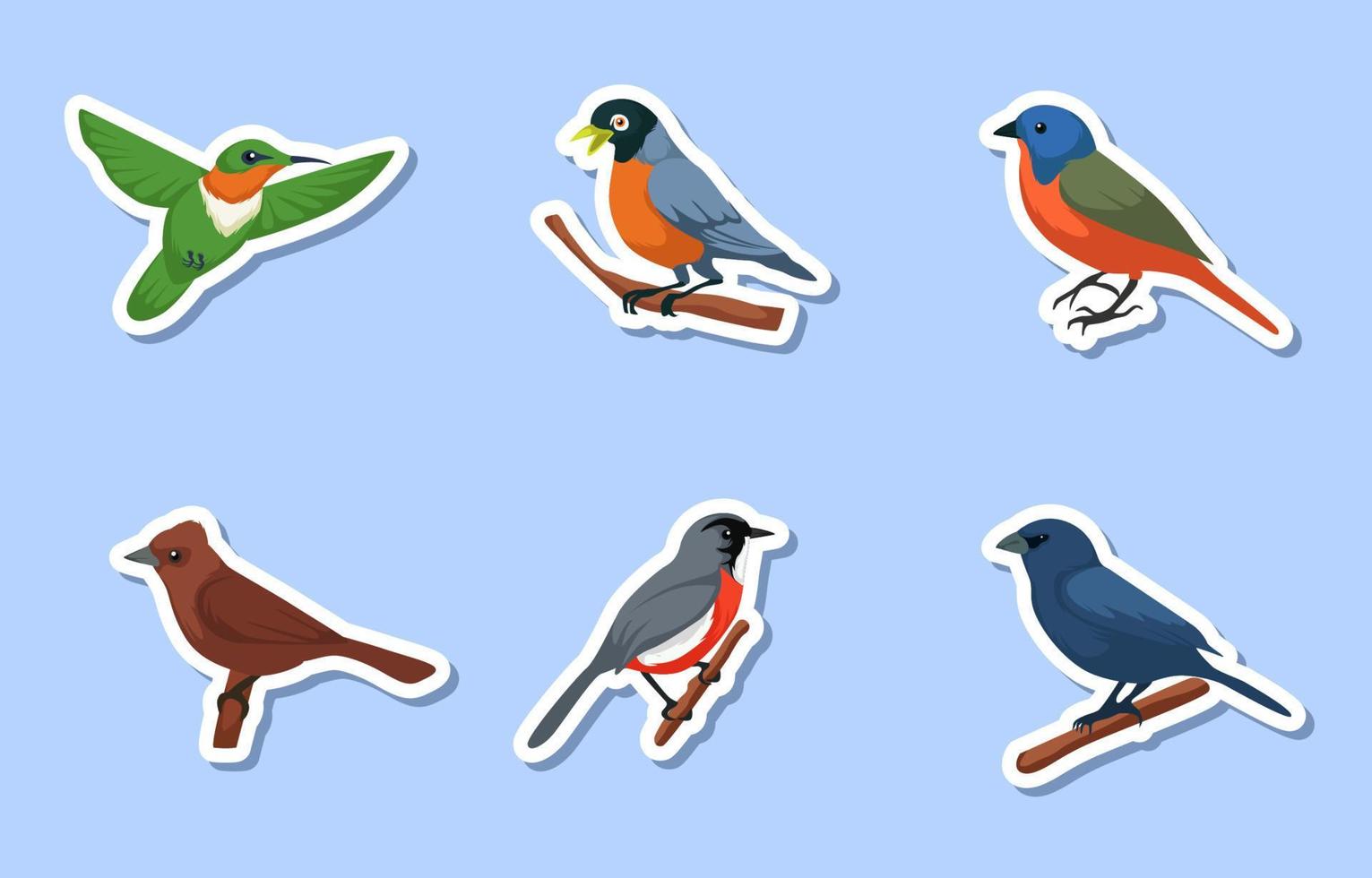 schattige sticker lente insecten vogels set vector