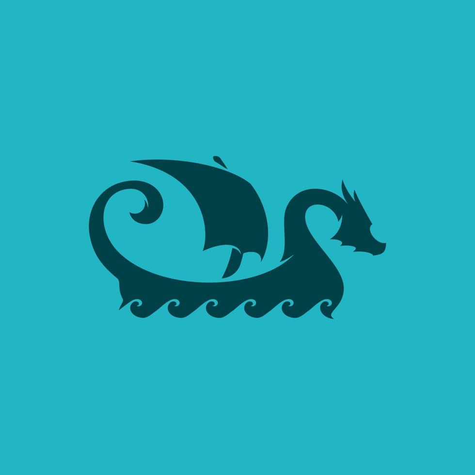 Vikingschip-logo met vectorillustratie in de vorm van een draak vector