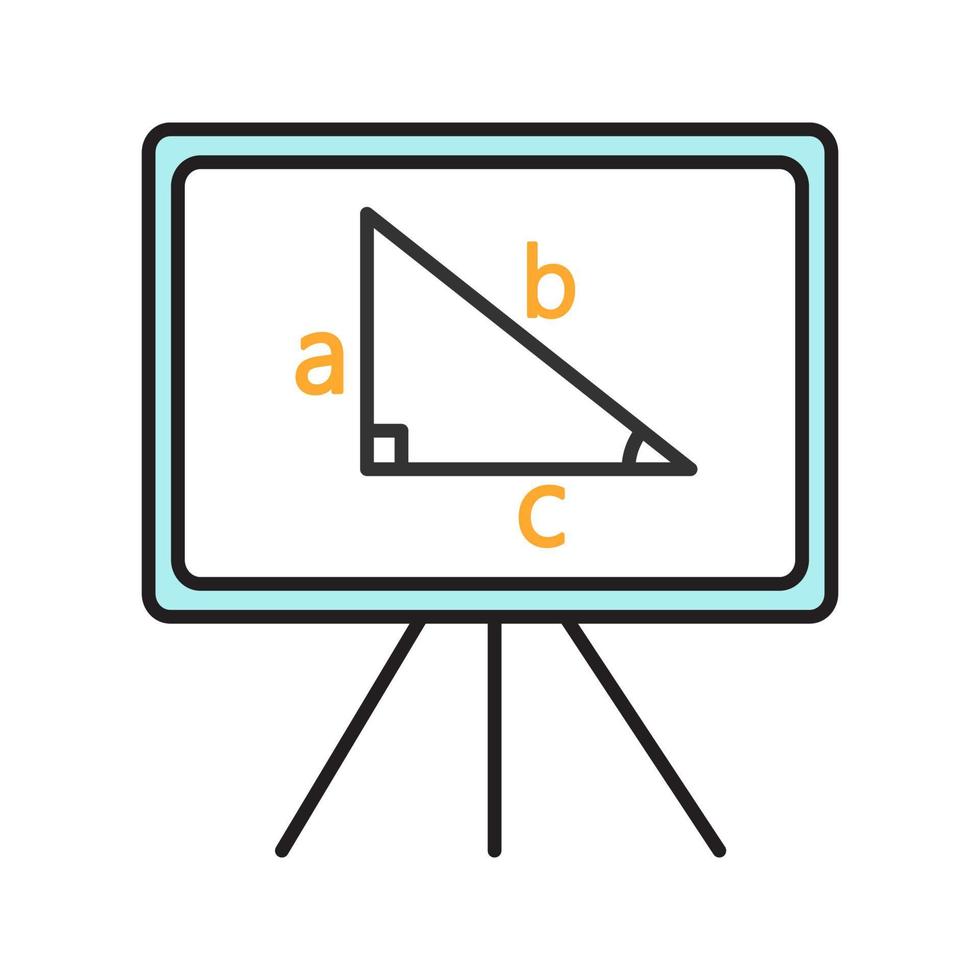 whiteboard kleur pictogram. schoolbord met opgestelde driehoek. geometrie. geïsoleerde vectorillustratie vector