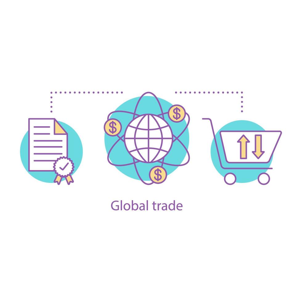 internationale handel concept icoon. wereldwijde aankoop idee dunne lijn illustratie. wereldwijde distributie. vector geïsoleerde overzichtstekening