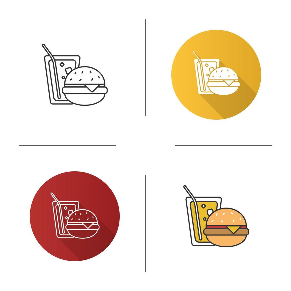 hamburger en frisdrank icoon. Fast food. boterham met limonade. plat ontwerp, lineaire en kleurstijlen. geïsoleerde vectorillustraties vector