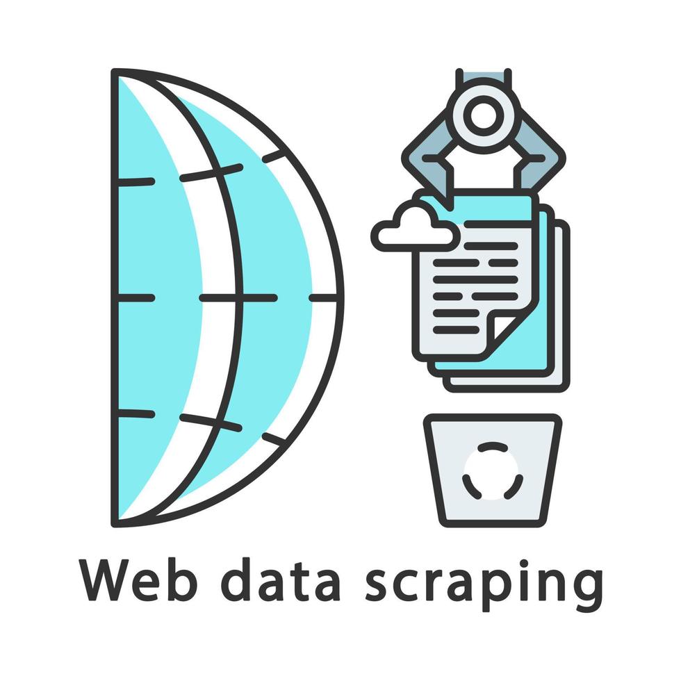 webgegevens schrapen kleur icoon. scherm schrapen. web data extractor. robotachtige procesautomatisering. web oogsten. automatisch opschonen van cloudopslag. geïsoleerde vectorillustratie vector