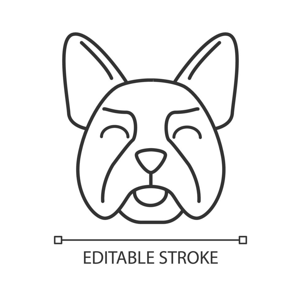 franse bulldog schattig kawaii lineair karakter. dunne lijn icoon. hond met lachende snuit. dier met lachende ogen en tong uit. huiselijk hondje. vector geïsoleerde overzichtsillustratie. bewerkbare streek