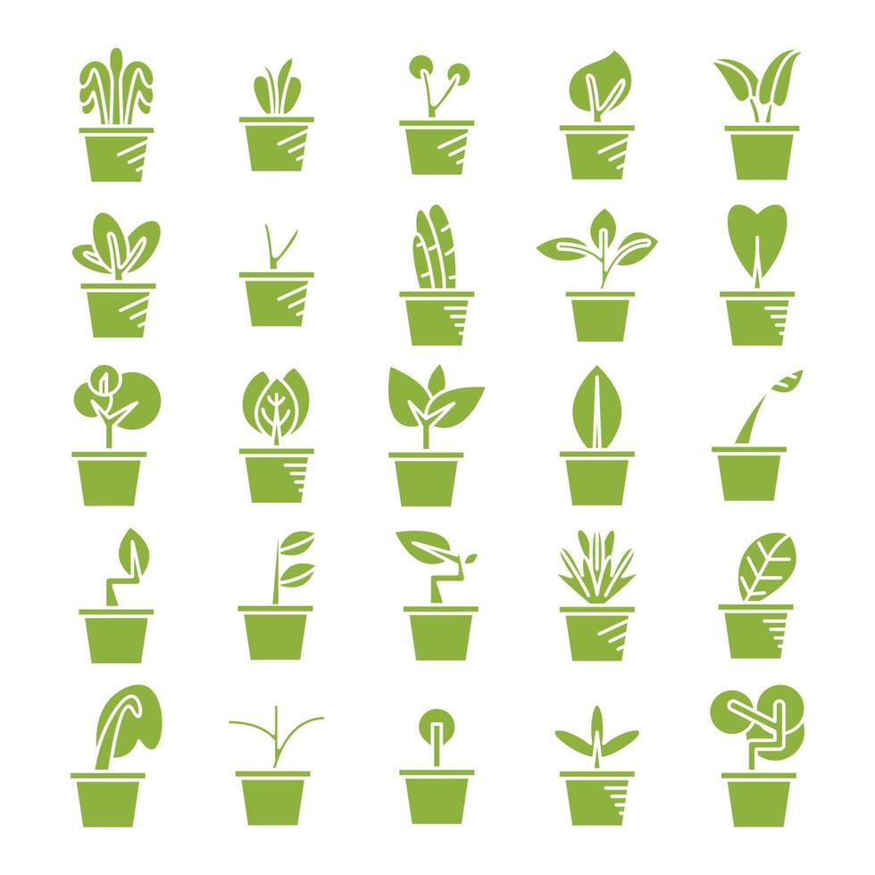 groene plant pot iconen set vector