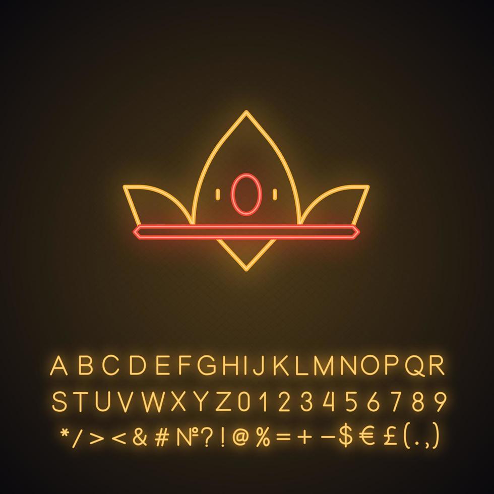 koningin kroon neon licht icoon. koninklijk embleem. symbool van macht. hoofddeksel voor monarch. prinses diadeem. keizerlijke staatskroon. gloeiend bord met alfabet, cijfers en symbolen. vector geïsoleerde illustratie