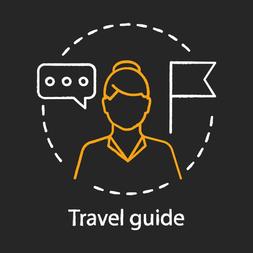 reisgids krijt concept icoon. reizend idee. toeristische dienst. reisadviseur. stadstour, excursie. vector geïsoleerde schoolbordillustratie