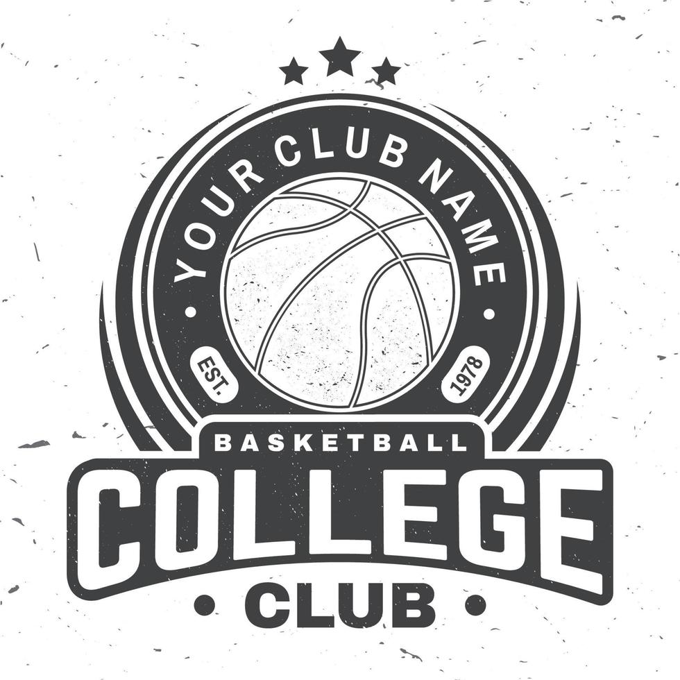 basketbal club badge. vectorillustratie. concept voor shirt, print, stempel. vintage typografieontwerp met basketbalring, net en balsilhouet. vector