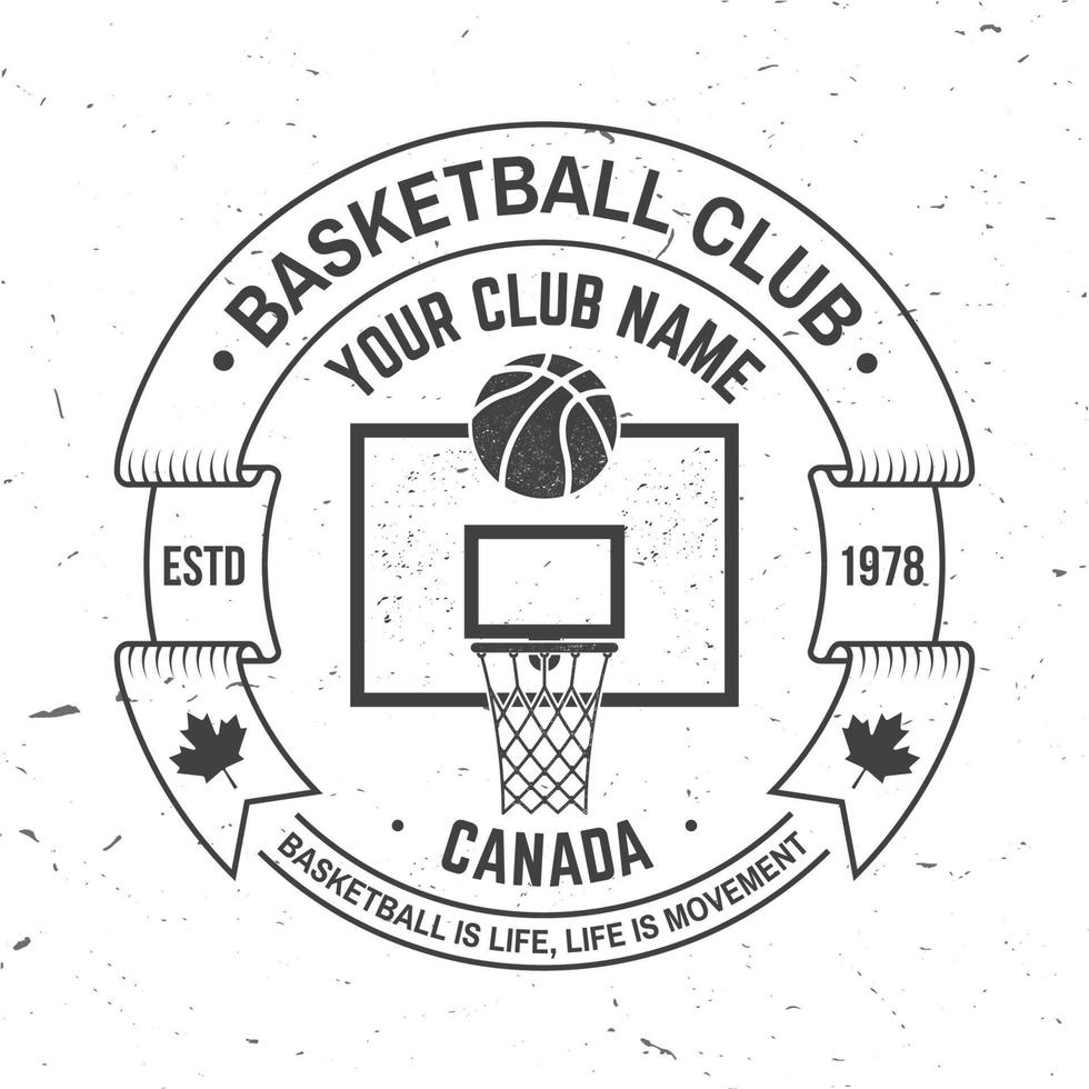 basketbal club badge. vectorillustratie. concept voor shirt, print, stempel. vintage typografieontwerp met basketbalring, net en balsilhouet. vector