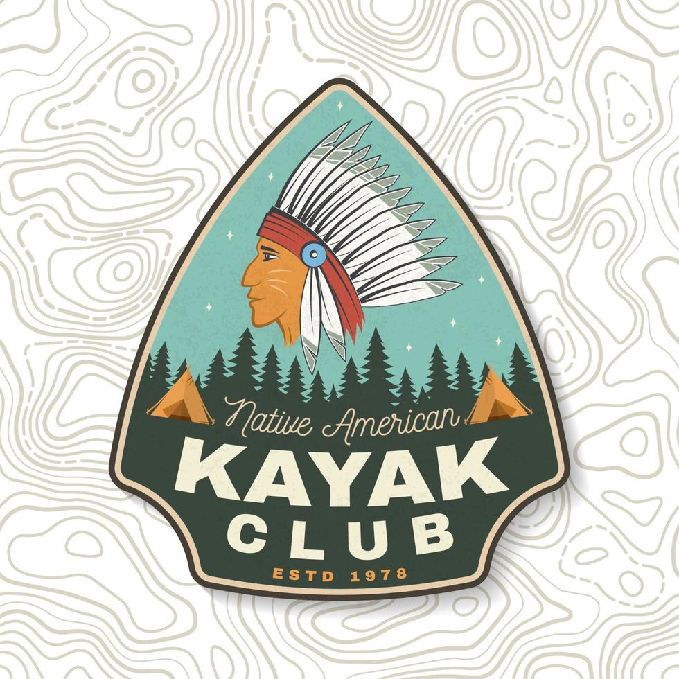 kajak club. vector. concept voor patch, badge, print, stempel of tee. vintage typografieontwerp met Amerikaans Indiaas silhouet. extreme watersport. outdoor avontuur emblemen, kajak patches. vector