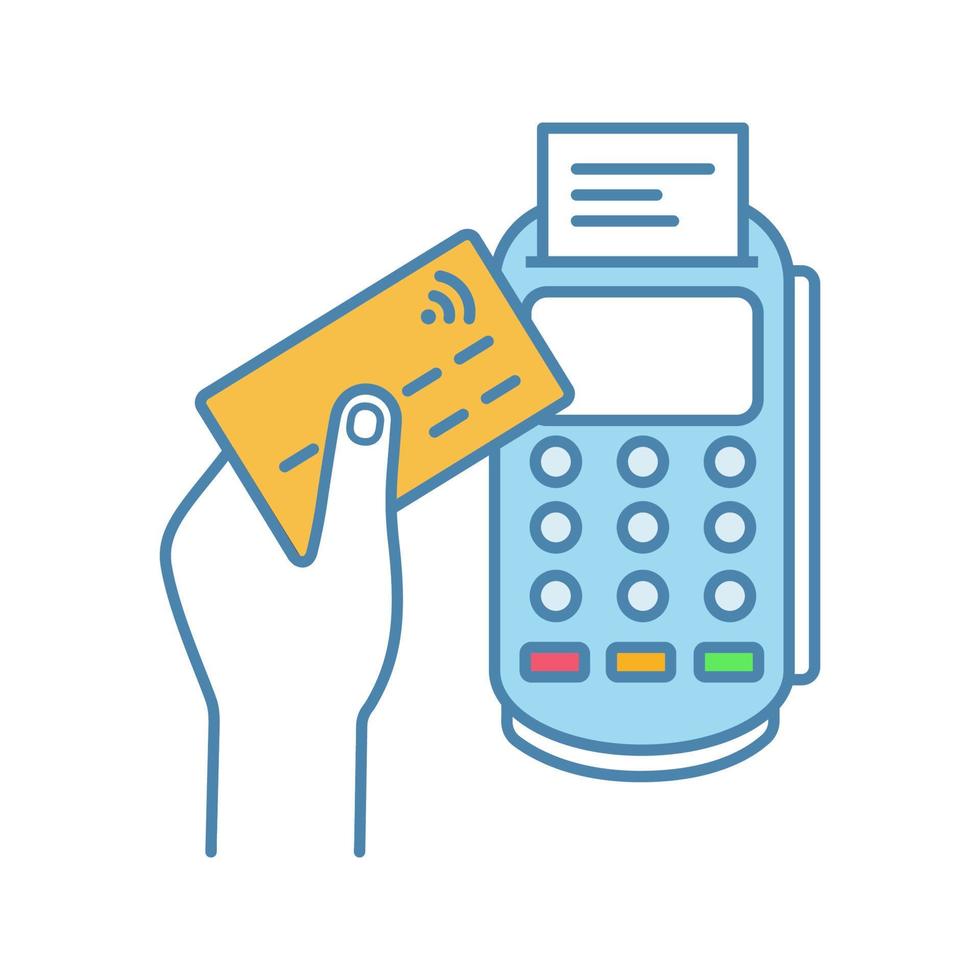 kleur pictogram betaalterminal. pos-terminal. nfc betaling. contactloze transactie. nearfield communicatie. e-betaling. geïsoleerde vectorillustratie vector