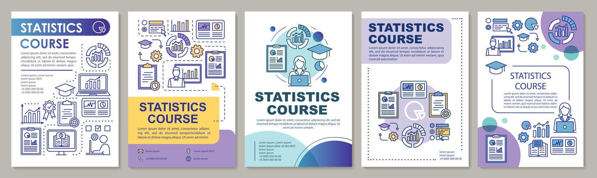 statistieken, metrische hulpmiddelen cursus brochure sjabloon lay-out. flyer, boekje, folder printontwerp met lineaire illustraties. vectorpaginalay-outs voor tijdschriften, jaarverslagen, reclameposters vector