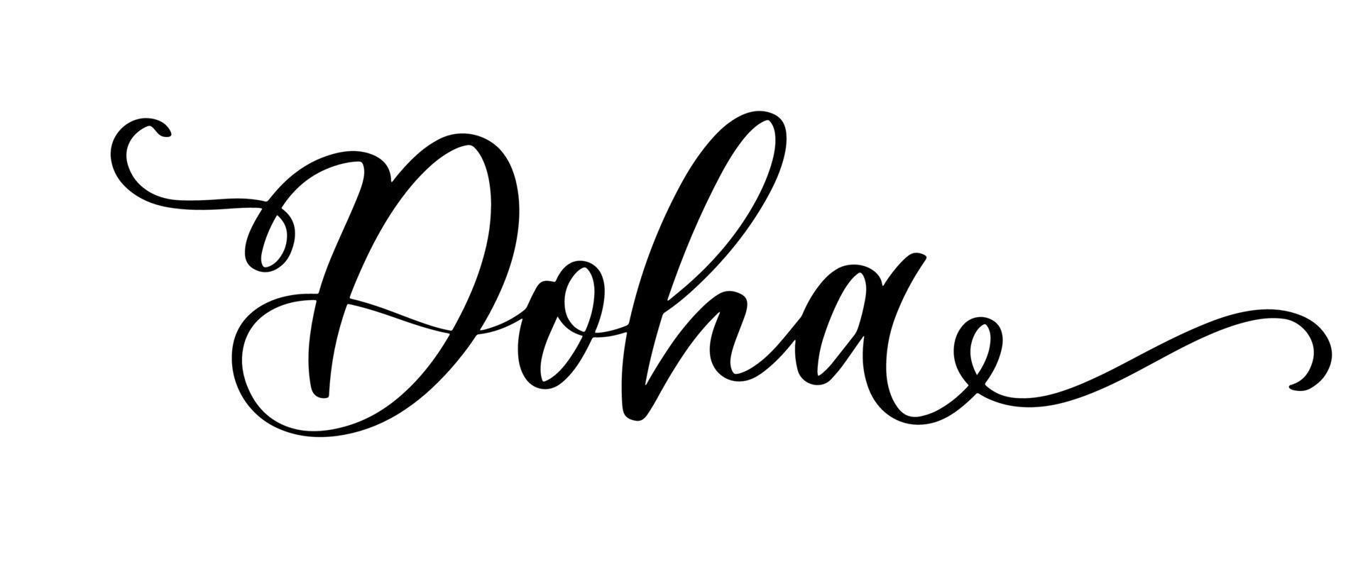 doha - handgetekende belettering zin. sticker met belettering. vector