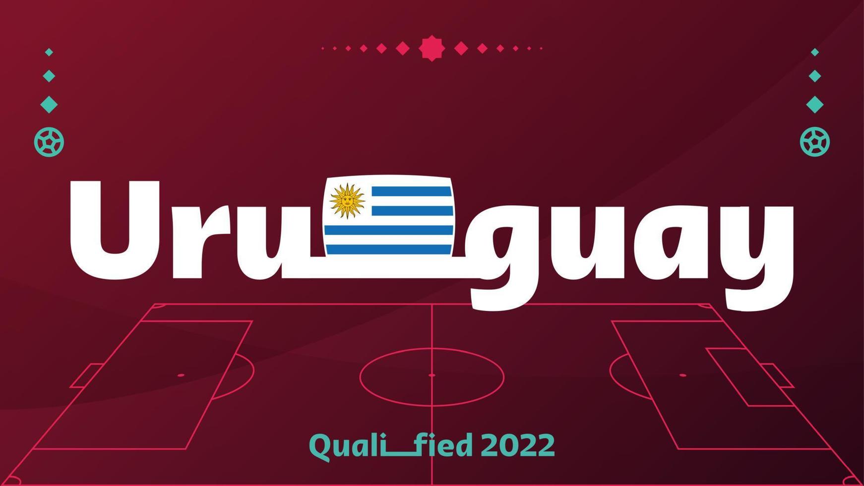 uruguay vlag en tekst op 2022 voetbaltoernooi achtergrond. vector illustratie voetbal patroon voor banner, kaart, website. nationale vlag uruguay