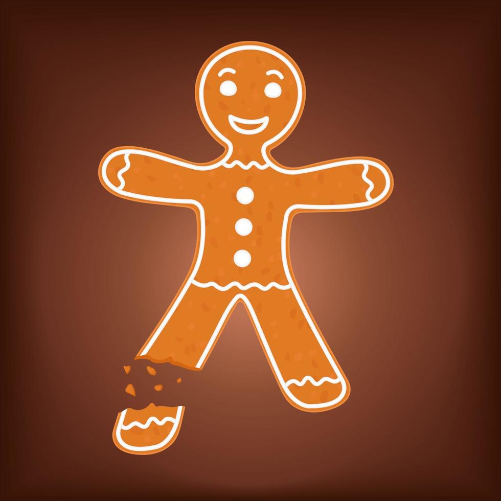 cartoon peperkoek man met beet of gebroken ontbrekend been. grappige kerstkoekje vectorillustratie vector