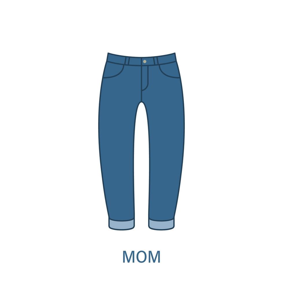 vrouw moeder passen type jeans broek silhouet pictogram. moderne denim kledingstijl voor dames. blauwe mode vrijetijdskleding. mooi type vrouwelijke broek. mama fit broek. geïsoleerde vectorillustratie. vector