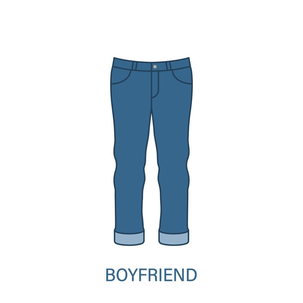 vrouw vriendje type jeans broek silhouet pictogram. moderne denim kledingstijl voor dames. blauwe mode vrijetijdskleding. mooi type vrouwelijke broek. mama fit broek. geïsoleerde vectorillustratie. vector