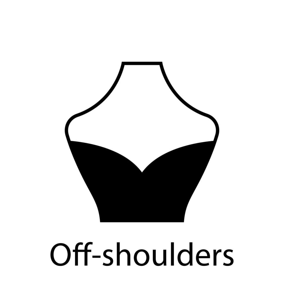 uit de schouders van mode halslijn type voor vrouwen blouse, jurk silhouet icoon. zwart t-shirt, crop top op dummy. trendy dames off shoulder type halslijn. geïsoleerde vectorillustratie. vector