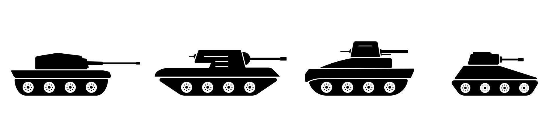 Panzer voertuig kracht pictogram. militaire tank silhouet pictogram. tank leger zwart symbool. gewapend machine wapen icoon. leger transport logo. defensie oorlogsmunitie. geïsoleerde vectorillustratie vector