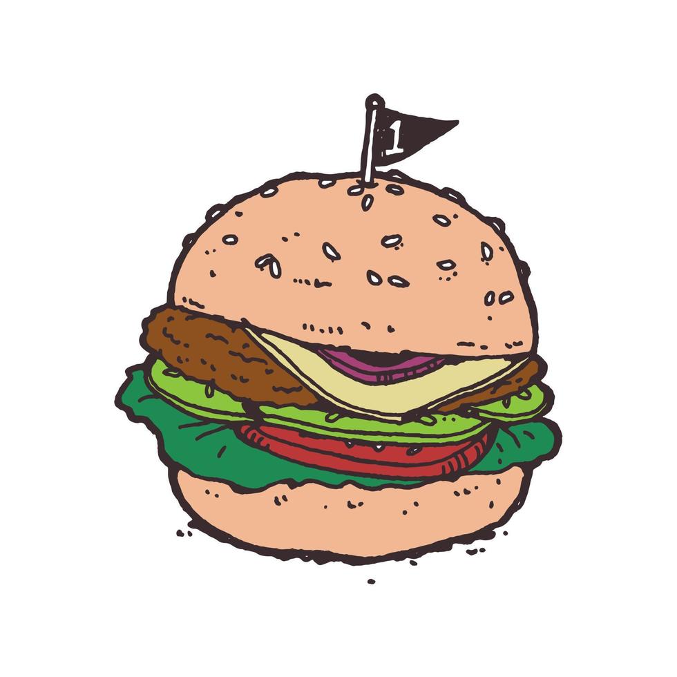 illustratie hamburger fastfood lijntekeningen vector