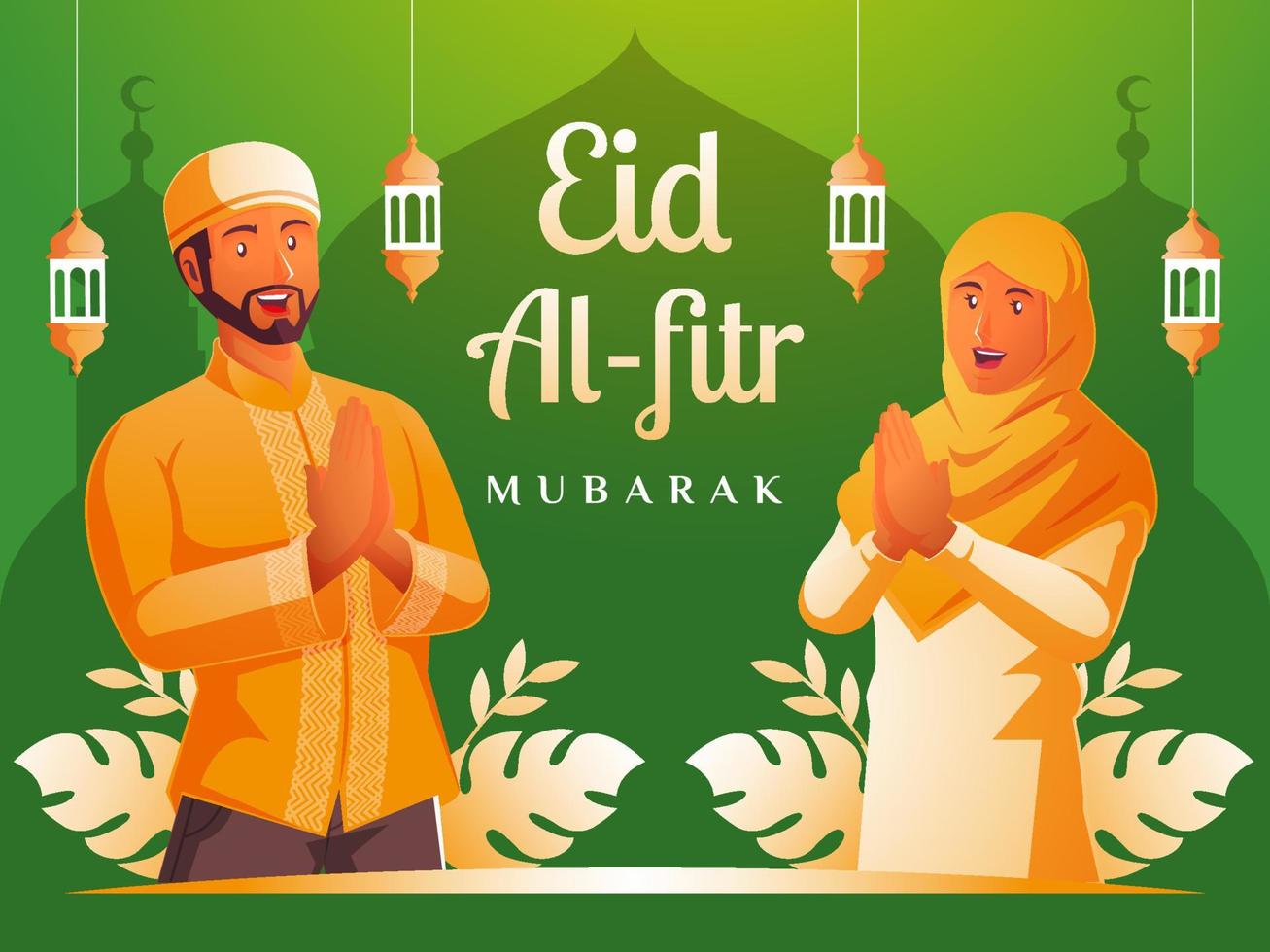 moslimmannen en moslimvrouwen vieren eid al fitr vector