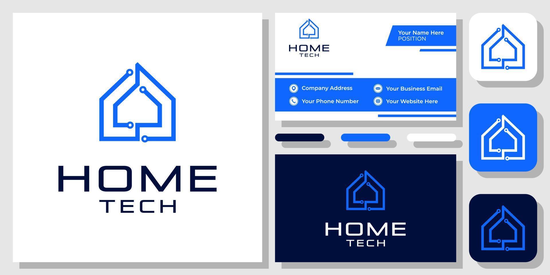 huistechnologie digitale gegevens slim huis netwerk modern logo-ontwerp met sjabloon voor visitekaartjes vector