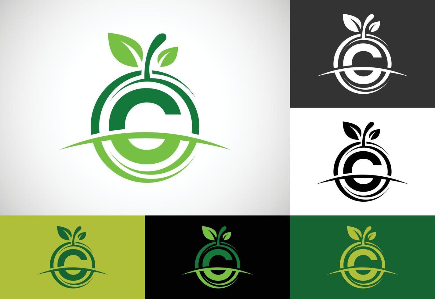 eerste c monogram alfabet met het abstracte apple-logo. gezond voedsel logo ontwerp vector