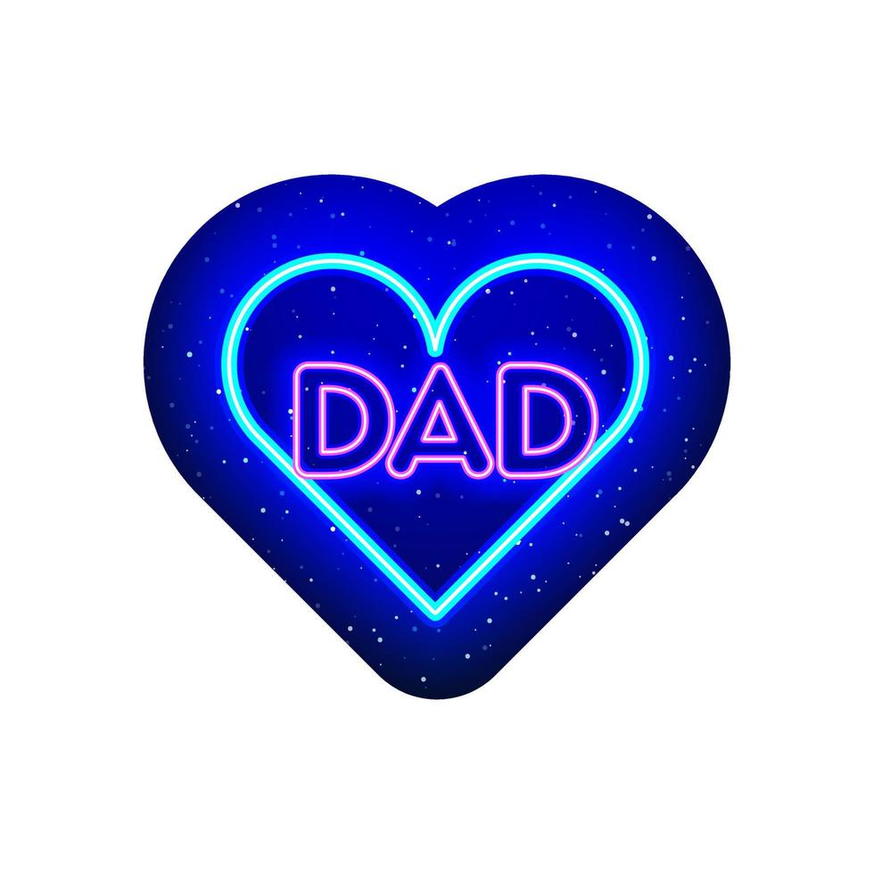 neon roze en blauw hart papa belettering pictogramtype. vaderdag icoon. middernacht blauw. realistisch neonpictogram. neon hart en liefde symbool icoon nachtshow. geïsoleerd op een witte achtergrond. vector