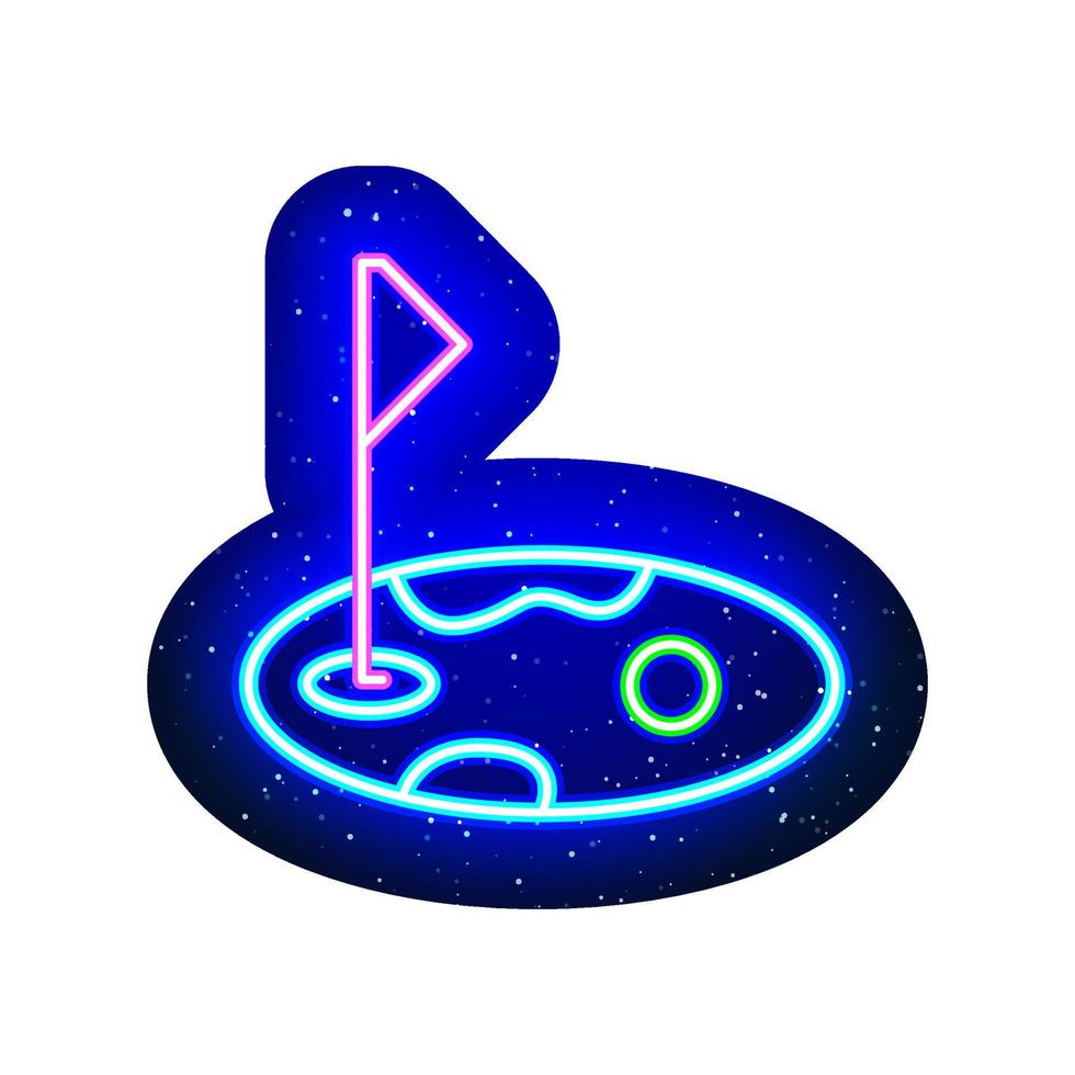 type golfbaanpictogram in neonkleur. middernacht blauw. golf sport symbool icoon nachtshow met neon. realistisch neonpictogram. het heeft een maskergebied op een witte achtergrond. vector