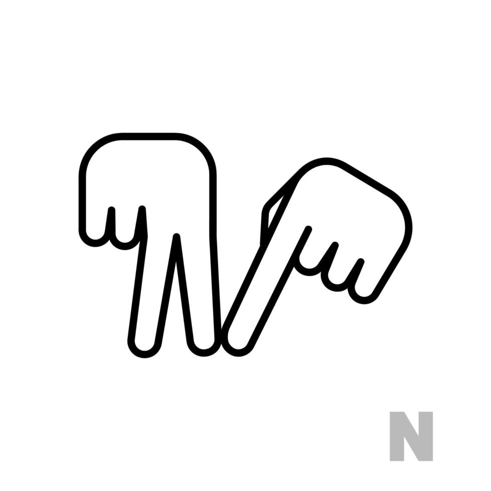 letter n universele en gehandicapte hand alfabet letter. eenvoudige duidelijke lineaire letter n, handtaal. het alfabet leren, non-verbale doofstomme communicatie, expressieve gebarenvector. vector