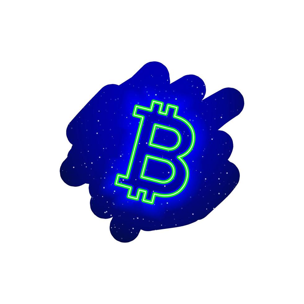 neon led groen bitcoin-cryptocurrency teken pictogram type. middernacht blauw realistisch neon icoon. neon bitcoin icoon nachtshow. geïsoleerd op een witte achtergrond. vector