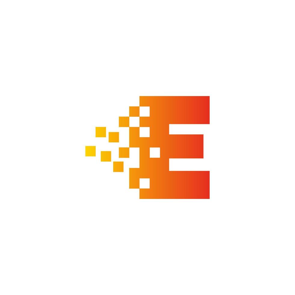 kleurrijke letter e snel pixel dot-logo. creatief verspreid technologiepictogram. vector