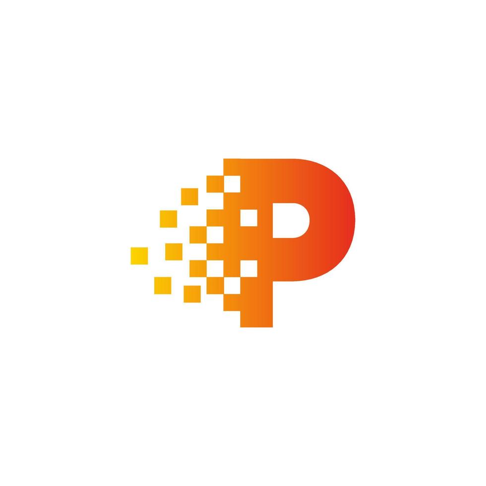 kleurrijke letter p snelle pixel dot logo. creatief verspreid technologiepictogram. vector