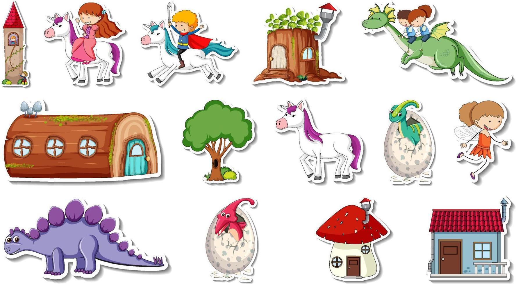 stickerset van fantasie sprookjes stripfiguren vector