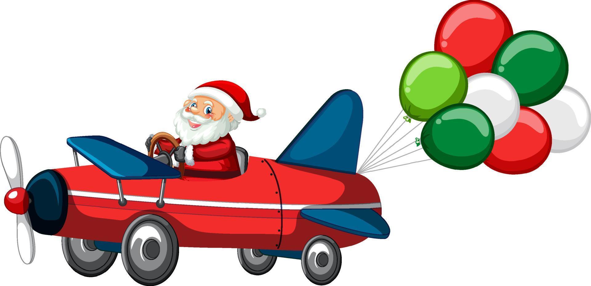 de kerstman rijdt in een rood vliegtuig cartoon vector
