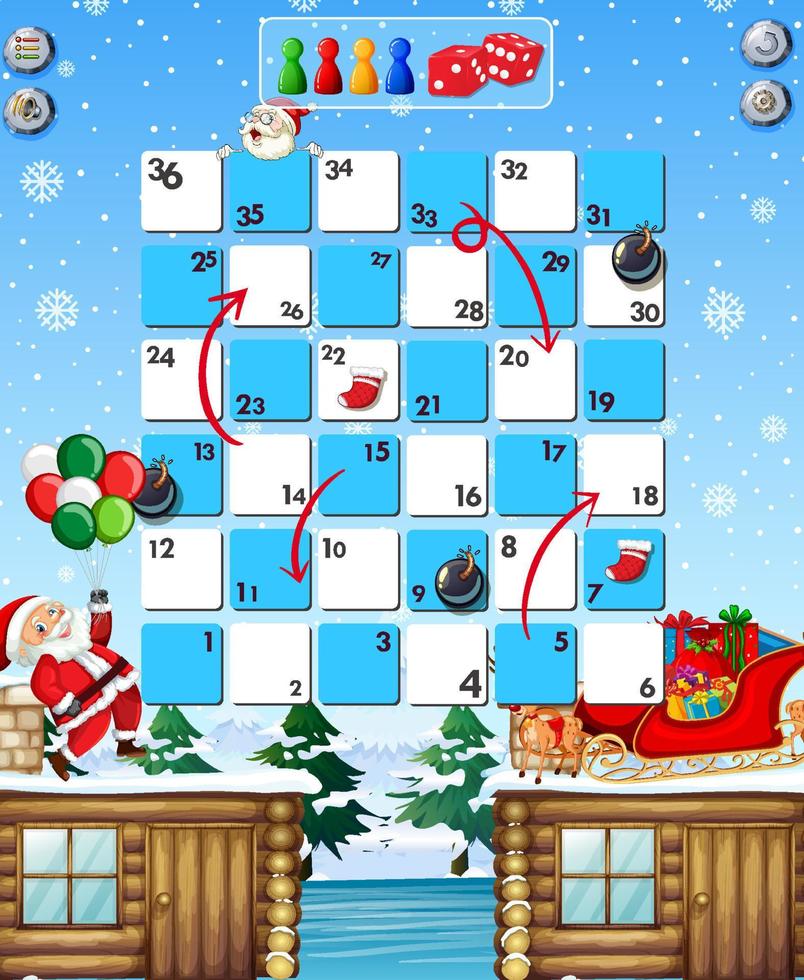 spelsjabloon slang en ladders in kerstthema vector