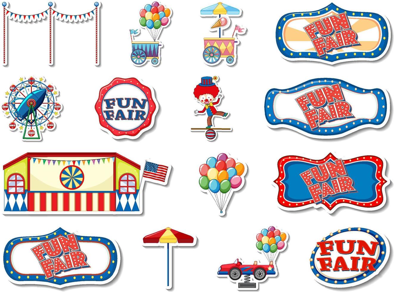 stickerset van pretpark- en kermisobjecten vector