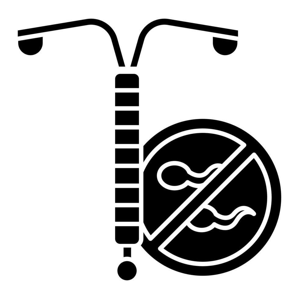 intra-uterien apparaat glyph-pictogram. vaginale spoel voor vrouw. conserveermiddel, anticonceptiemiddel. zwangerschapspreventie. anticonceptie. veilige seks. silhouet symbool. negatieve ruimte. vector geïsoleerde illustratie