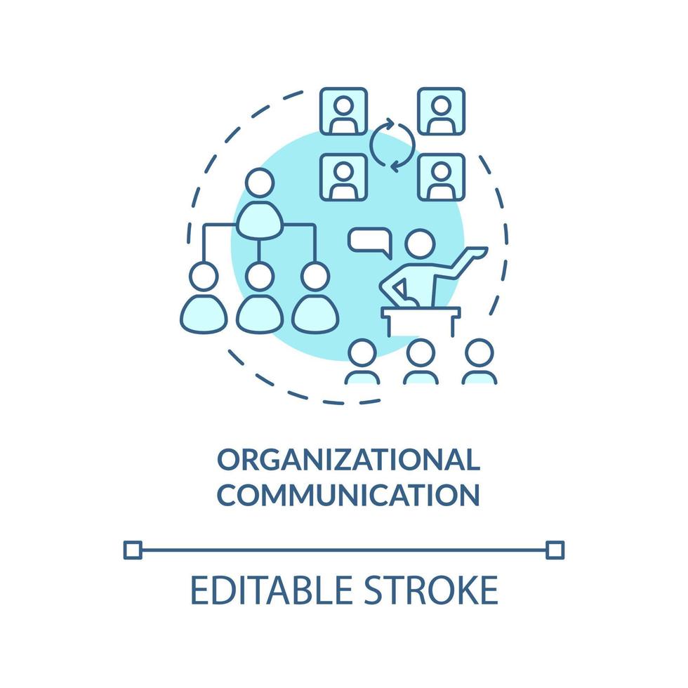 organisatie communicatie turquoise concept icoon. gemeenschappelijke doelen prestatie abstracte idee dunne lijn illustratie. geïsoleerde overzichtstekening. bewerkbare streek. arial, talloze pro-bold lettertypen gebruikt vector