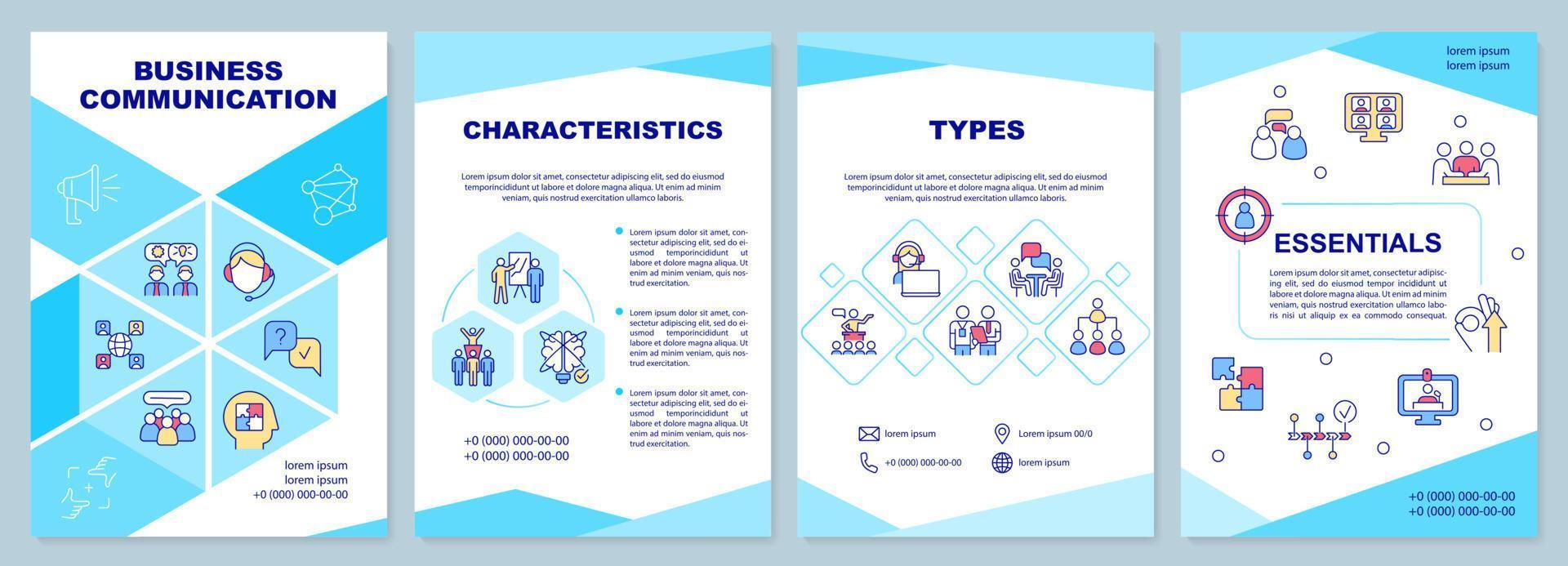 effectieve zakelijke communicatie brochure sjabloon. benodigdheden. boekje afdrukontwerp met lineaire pictogrammen. vectorlay-outs voor presentatie, jaarverslagen, advertenties. arial-black, talloze pro-reguliere lettertypen gebruikt vector