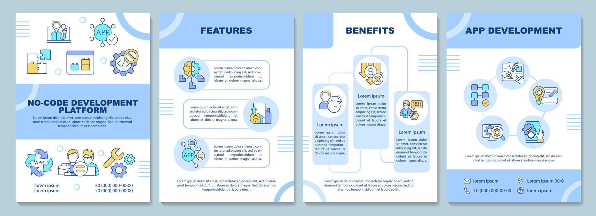 brochuresjabloon zonder codeplatforms. web 3 0. boekje afdrukontwerp met lineaire pictogrammen. vectorlay-outs voor presentatie, jaarverslagen, advertenties. arial-zwart, talloze pro-reguliere lettertypen gebruikt vector