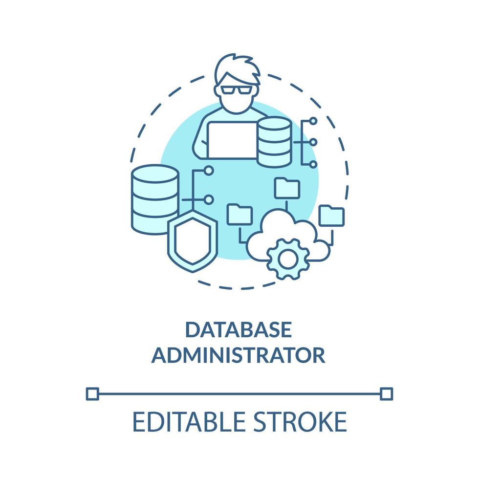 database beheerder turquoise concept icoon. hosting manager abstracte idee dunne lijn illustratie. geïsoleerde overzichtstekening. bewerkbare streek. roboto-medium, talloze pro-bold lettertypen gebruikt vector